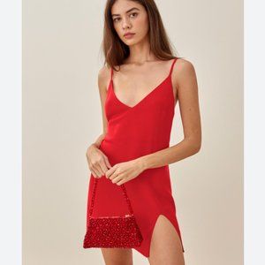 Reformation Marlowe Mini Slip Dress in Cherry, Size L